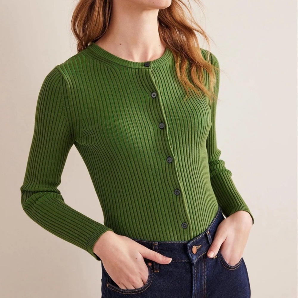 Boden womens long sleeve Ribbed Green button down cardigan Sweater M